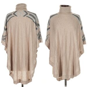 Splendid Cashmere Blend Tribal Print Turtleneck Poncho Sweater Cozy Size XS/S